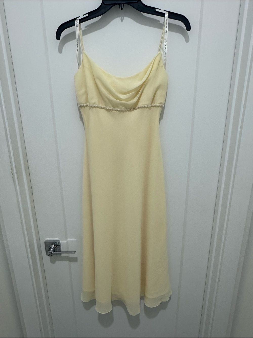 David’s Bridal Ivory Chiffon Slip Dress Beaded Empire Waist Spaghetti Strap